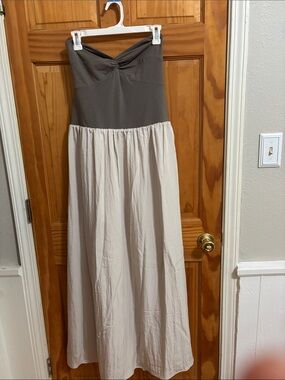 LOFT Strapless Two-Tone Maxi Dress in Taupe and Cream
